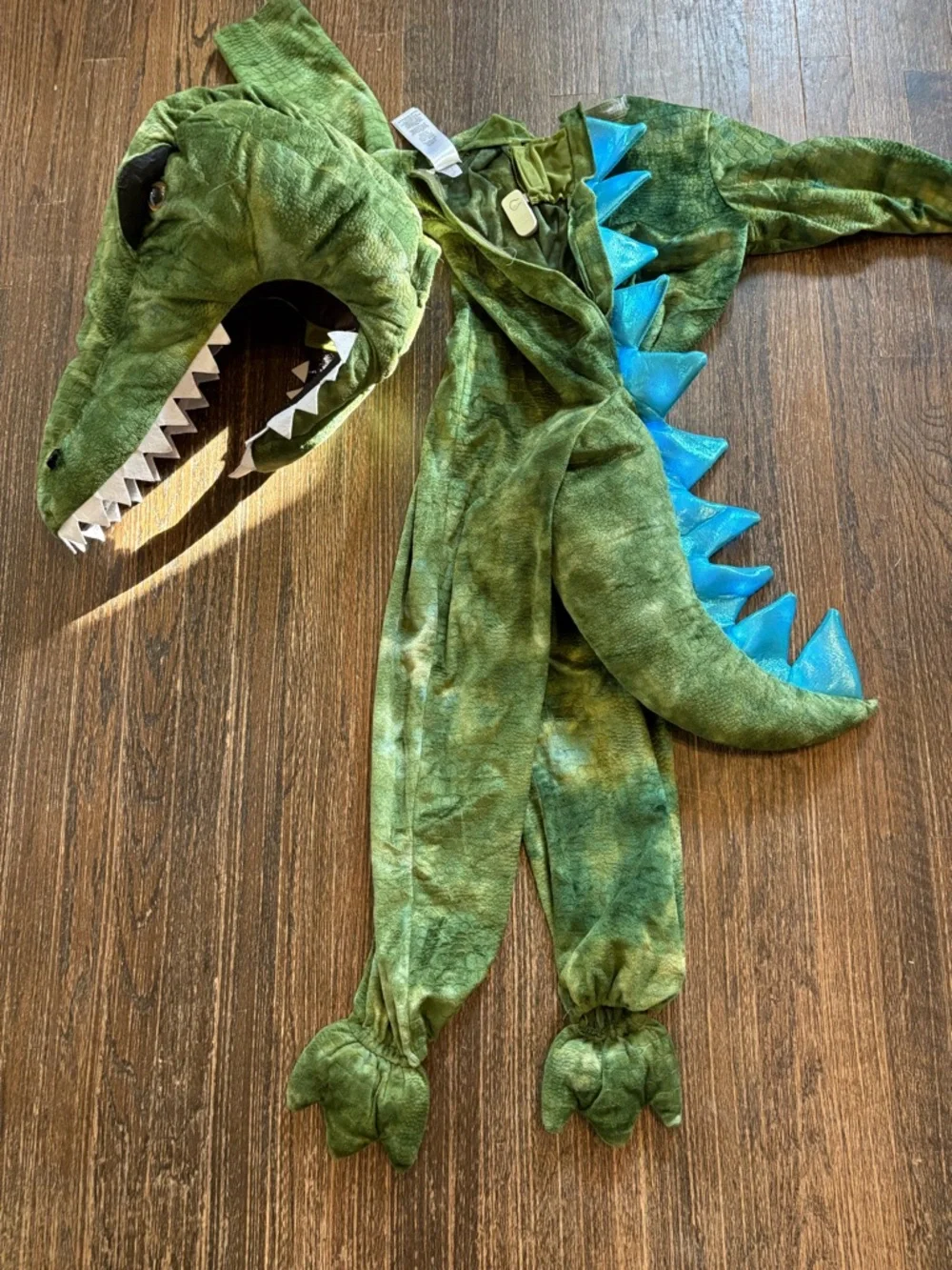 Pottery Barn Kids Green Dinosaur Costume with Blue Spikes - Picture 5 of 5